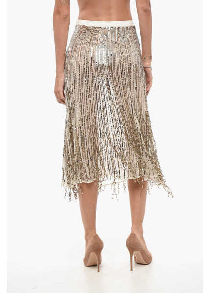 Fuste lungi Elisabetta Franchi Sequined Flared Skirt Gold Femei (BM 18579379) 2