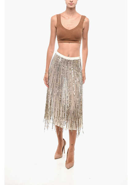 Fuste lungi Elisabetta Franchi Sequined Flared Skirt Gold Femei (BM 18579379) 4