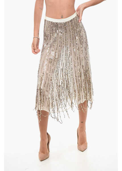 Fuste lungi Elisabetta Franchi Sequined Flared Skirt Gold Femei (BM 18579379) 1