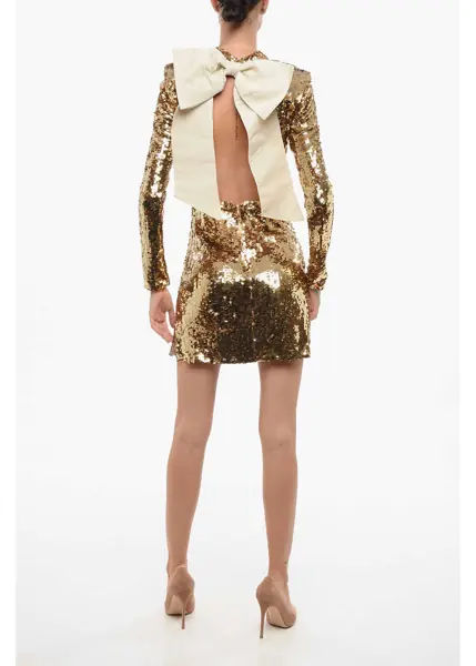 Rochii scurte Elisabetta Franchi Sequined Bare Back Dress Gold Femei (BM 18579382) 2
