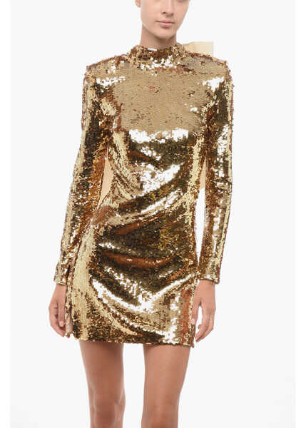 Rochii scurte Elisabetta Franchi Sequined Bare Back Dress Gold Femei (BM 18579382) 4