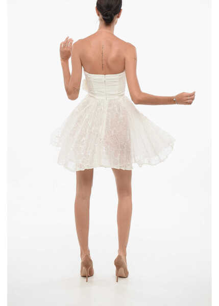 Rochii scurte Elisabetta Franchi Flocked Mesh Strapless Minidress White Femei (BM 18579388) 2