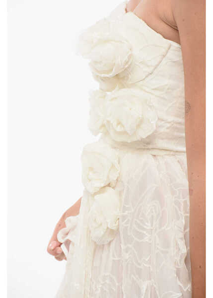 Rochii scurte Elisabetta Franchi Flocked Mesh Strapless Minidress White Femei (BM 18579388) 3