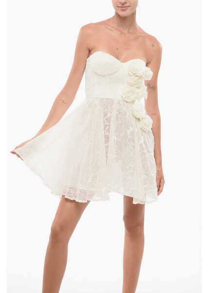 Rochii scurte Elisabetta Franchi Flocked Mesh Strapless Minidress White Femei (BM 18579388) 4