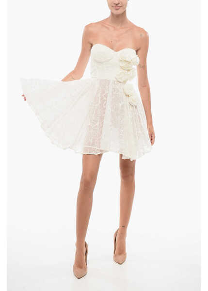 Rochii scurte Elisabetta Franchi Flocked Mesh Strapless Minidress White Femei (BM 18579388) 1