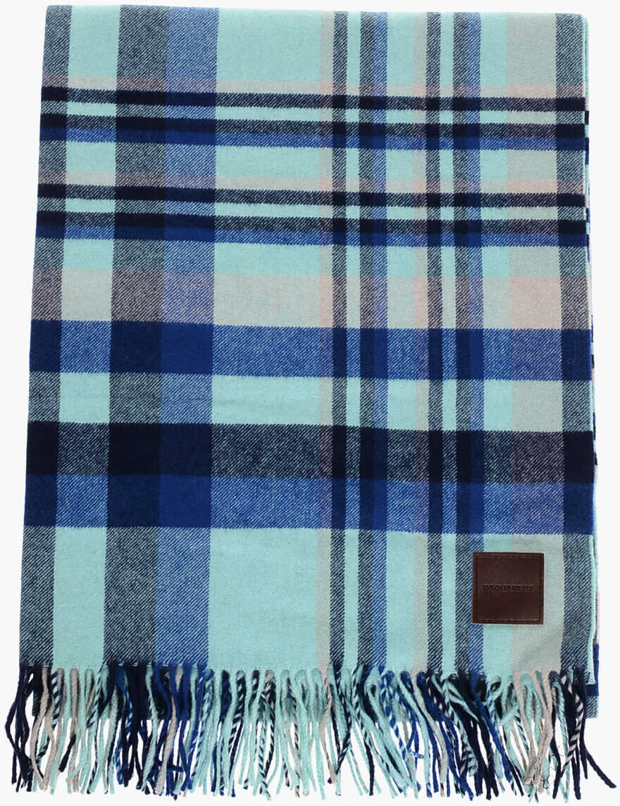Esarfe DSQUARED2 Checked Cashmere Scarf With Fringes Light Blue Barbati (BM 18579406) 2