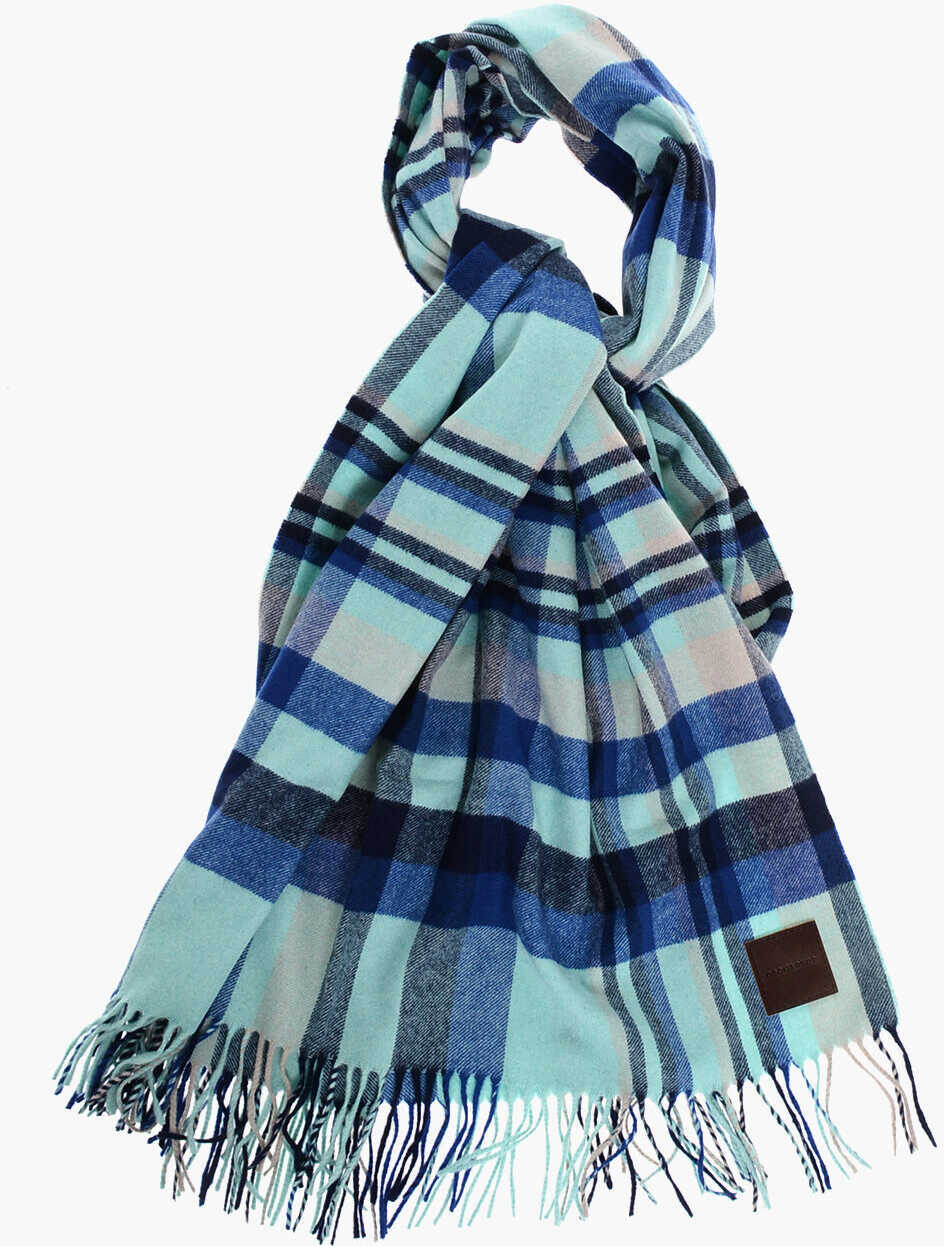 Esarfe DSQUARED2 Checked Cashmere Scarf With Fringes Light Blue Barbati (BM 18579406) 1