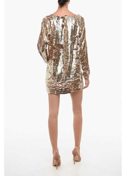 Rochii lungi Elisabetta Franchi Sequined Logoed Dress Gold Femei (BM 18579412) 2