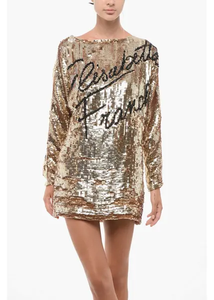Rochii lungi Elisabetta Franchi Sequined Logoed Dress Gold Femei (BM 18579412) 4