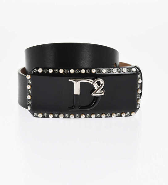Curele DSQUARED2 Leather Belt With Beads Buckle 40Mm Black Femei (BM 18579433) 1