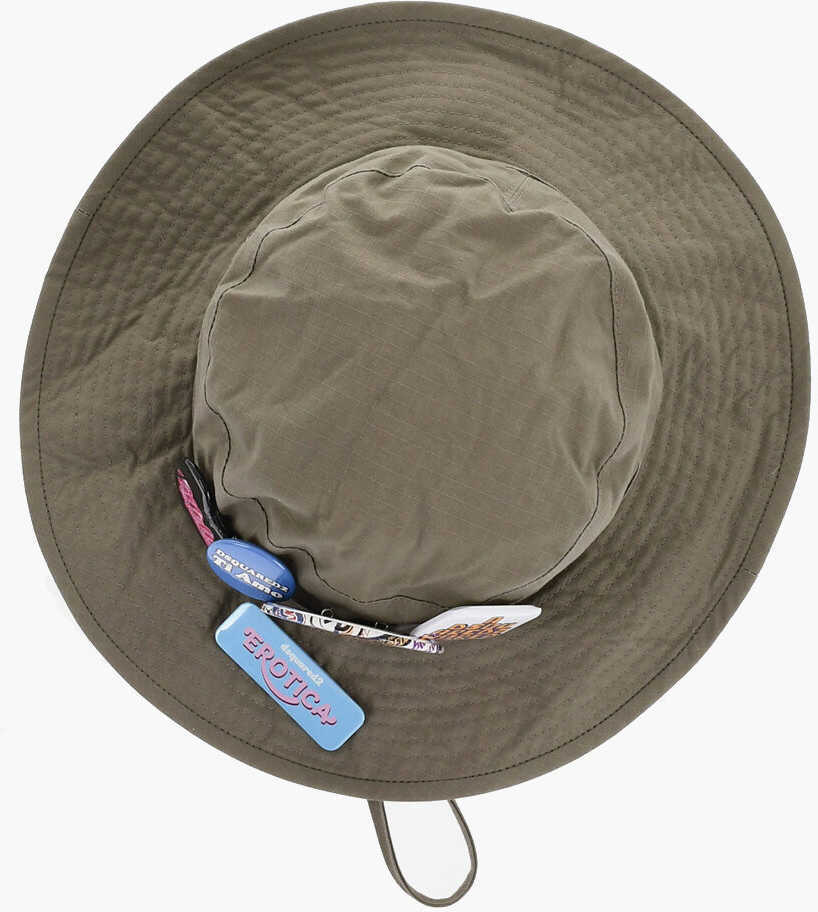 Caciuli DSQUARED2 Rip Stop Check Floppy Hat With Brooches Green Barbati (BM 18579439) 2