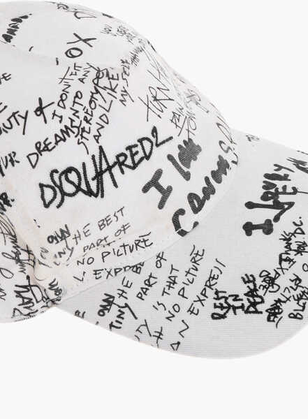 Caciuli DSQUARED2 Printed Scribbles Cap Black & White Barbati (BM 18579481) 3