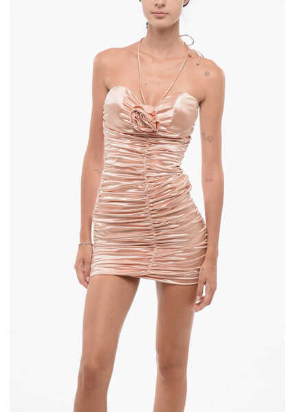 Rochii scurte Elisabetta Franchi Draped Minidress With Patch Floral Detail Pink Femei (BM 18579484) 4