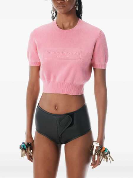 Tricouri Alexander Wang Chenille Pullover In Cotton Blend With Logo PINK Femei (BM 18579589) 4