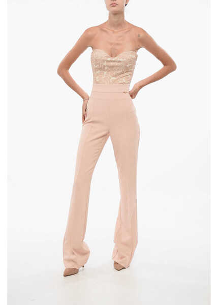 Pantaloni casual Elisabetta Franchi Front Pleated Bootcut Pants Pink Femei (BM 18579757) 3