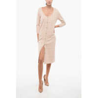 Rochii lungi Tartan Knitted Sheath Dress With Front Buttoning Femei