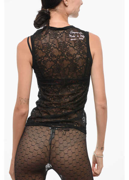 Seturi pijamale DSQUARED2 Macrame Lace Undewear Top With Frontal Buttons Black Femei (BM 18579793) 2