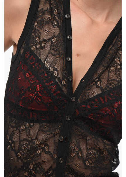 Seturi pijamale DSQUARED2 Macrame Lace Undewear Top With Frontal Buttons Black Femei (BM 18579793) 3