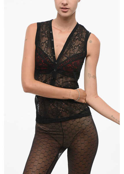 Seturi pijamale DSQUARED2 Macrame Lace Undewear Top With Frontal Buttons Black Femei (BM 18579793) 1