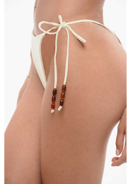 Bikini Magda Butrym Solid Color Tie-Side Bikini Bottom With Decorative Beads Beige Femei (BM 18579796) 3