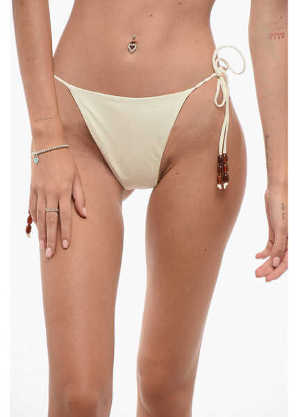 Bikini Magda Butrym Solid Color Tie-Side Bikini Bottom With Decorative Beads Beige Femei (BM 18579796) 1