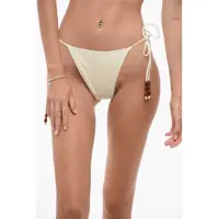 Bikini Solid Color Tie-Side Bikini Bottom With Decorative Beads Femei