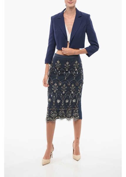 Sacouri Elisabetta Franchi Buttonless Cropped Fit Blazer Blue Femei (BM 18579808) 4