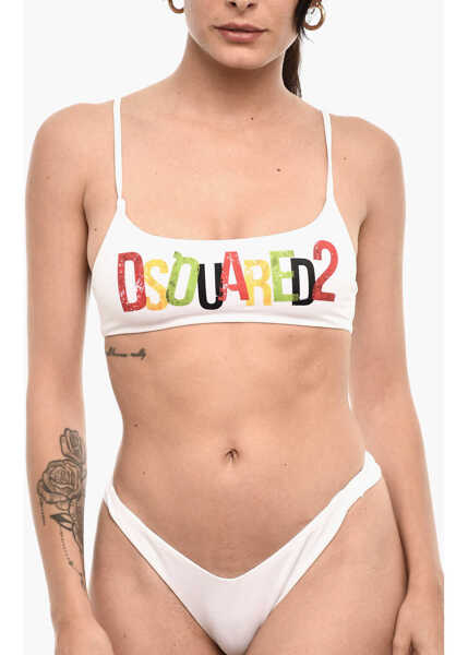 Sutiene DSQUARED2 Bandeau Bikini Top With Maxi Logo White Femei (BM 18579826) 1