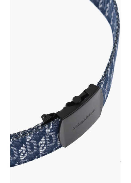 Curele DSQUARED2 Denim Belt With All-Over Monogram 40Mm Blue Femei (BM 18579844) 3