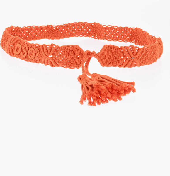 Curele DSQUARED2 Crochet Belt With Rafia Logo 40Mm Orange Barbati (BM 18579847) 2