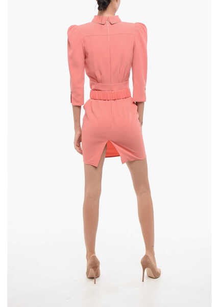 Rochii lungi Elisabetta Franchi Belted Low-Cut Dress With Padded Shoulders Pink Femei (BM 18579853) 2