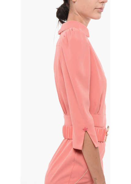 Rochii lungi Elisabetta Franchi Belted Low-Cut Dress With Padded Shoulders Pink Femei (BM 18579853) 3