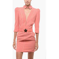 Imbracaminte Dama pagina 402 - Rochii lungi Elisabetta Franchi Belted Low-Cut Dress With Padded Shoulders Pink Femei (BM 18579853) - B-mall.ro