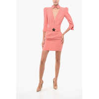 Rochii lungi Belted Low-Cut Dress With Padded Shoulders Femei