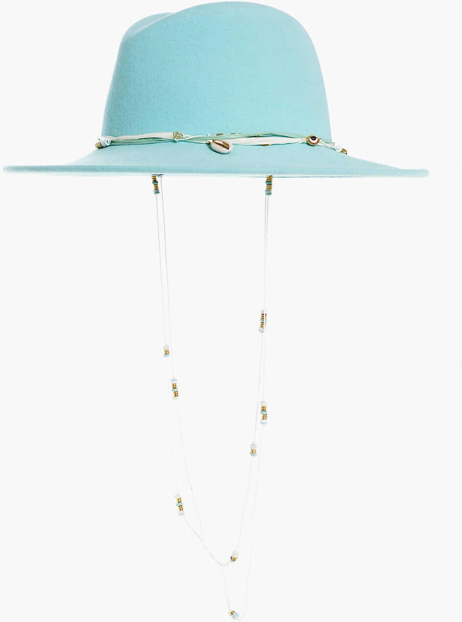 Caciuli Maison Michel Felt Zango Fedora Hat Embellished With Charms And Shells Wit Light Blue Femei (BM 18579943) 3