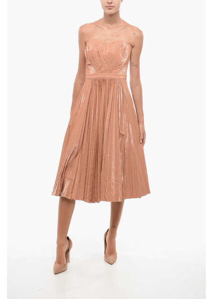 Rochii lungi Elisabetta Franchi Strapless Pleated Midi Dress Pink Femei (BM 18579946) 1