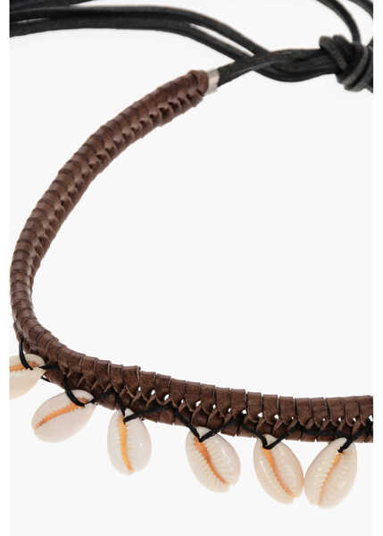 Coliere DSQUARED2 Braided Leather Necklace Aloha Sprint Embellished With Shell Brown Barbati (BM 18579949) 2