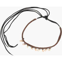Coliere Braided Leather Necklace Aloha Sprint Embellished With Shell Barbati