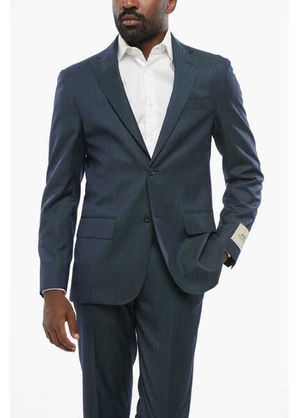 Costume CORNELIANI Cc Colelction Virgin Wool Side Vents Notch Lapel 2-Button Su Blue Barbati (BM 18579961) 2