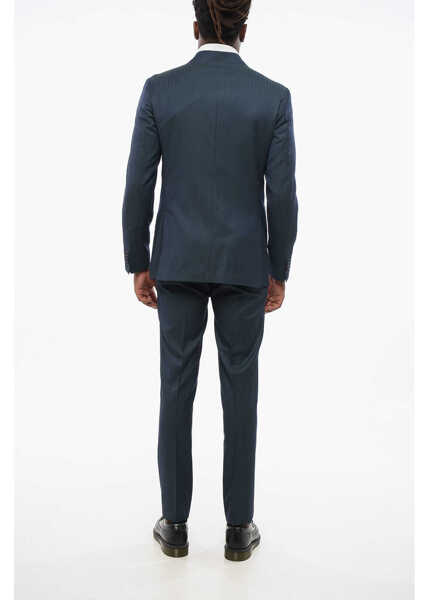 Costume CORNELIANI Cc Colelction Virgin Wool Side Vents Notch Lapel 2-Button Su Blue Barbati (BM 18579961) 4