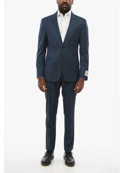 Costume CORNELIANI Cc Colelction Virgin Wool Side Vents Notch Lapel 2-Button Su Blue Barbati (BM 18579961) 1