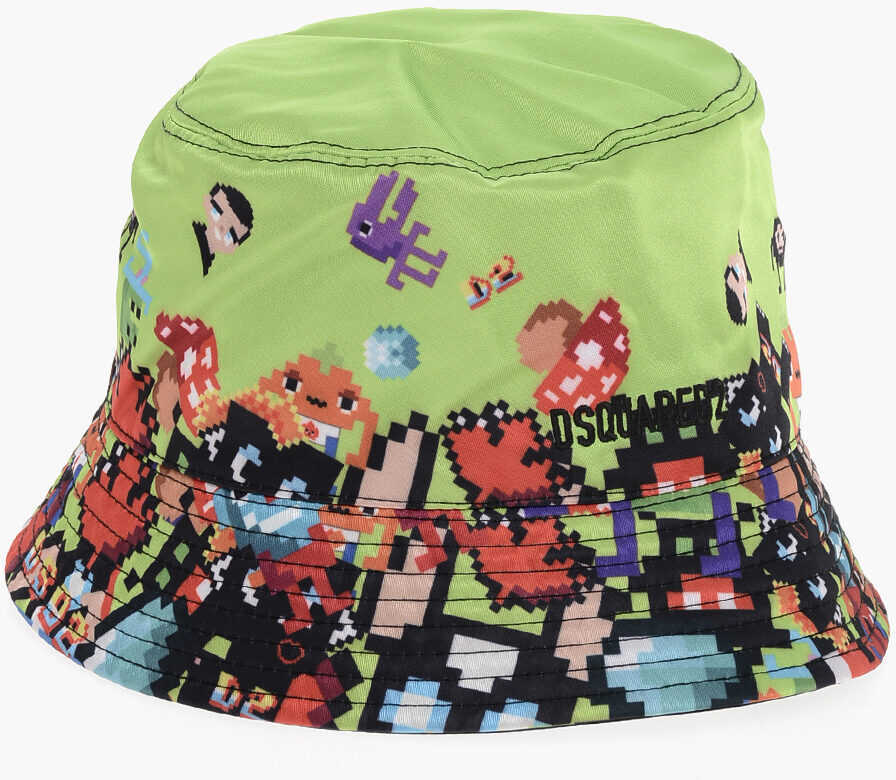 Caciuli DSQUARED2 Patterned Nylon Gaming Bucket Hat Green Barbati (BM 18579991) 1