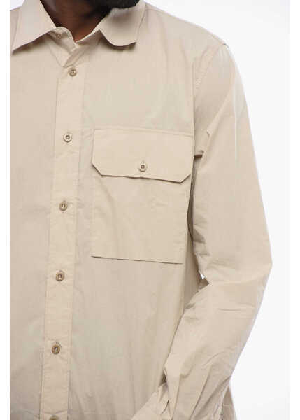 Camasi casual TEN C Solid Color Cotton Blend Shirt With Breast Pocket Beige Barbati (BM 18579997) 3