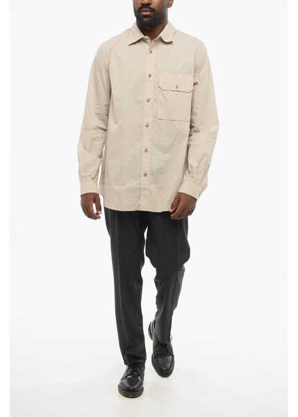 Camasi casual TEN C Solid Color Cotton Blend Shirt With Breast Pocket Beige Barbati (BM 18579997) 4