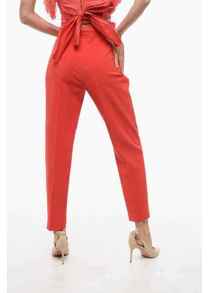 Pantaloni casual Elisabetta Franchi Carrot Fit Pants With Logoed Buckle Red Femei (BM 18580024) 2