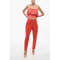 Imbracaminte Dama pagina 402 - Pantaloni casual Elisabetta Franchi Carrot Fit Pants With Logoed Buckle Red Femei (BM 18580024) - B-mall.ro