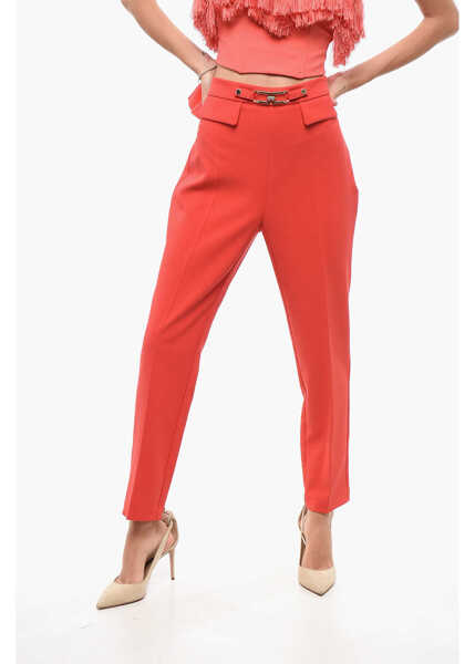 Pantaloni casual Elisabetta Franchi Carrot Fit Pants With Logoed Buckle Red Femei (BM 18580024) 1