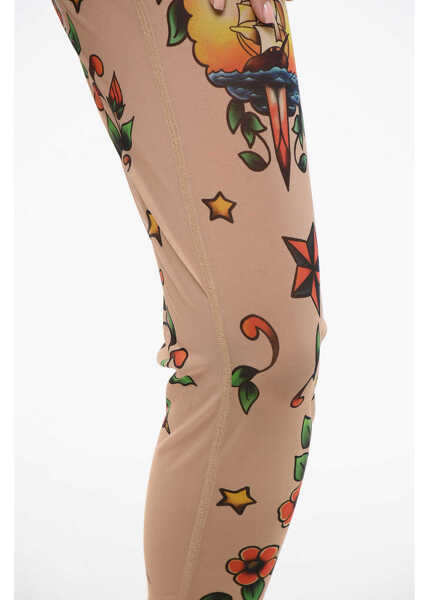 Colanti DSQUARED2 Sheer Leggings With Tatoo Prints Beige Femei (BM 18580027) 3