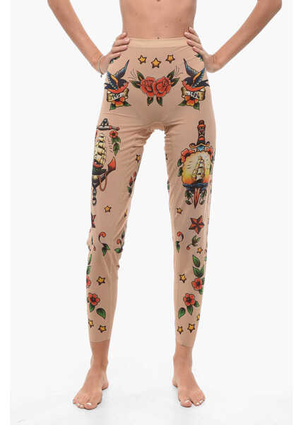 Colanti DSQUARED2 Sheer Leggings With Tatoo Prints Beige Femei (BM 18580027) 1