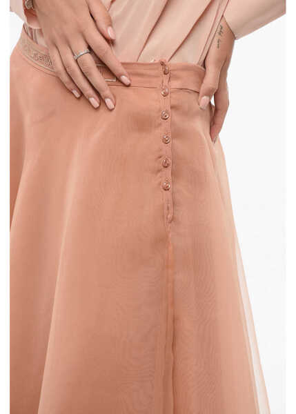 Fuste lungi Elisabetta Franchi Organza Flared Skirt With Logoed Band Pink Femei (BM 18580039) 3